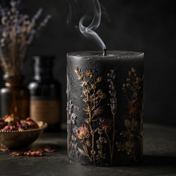 Dark botanical candle